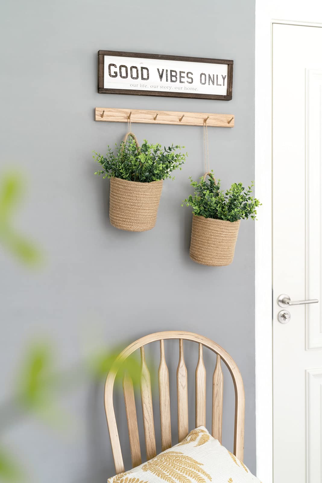 2 Pack Wall Hanging Rope Basket With Artificial Eucalyptus Farmhouse Decor Jute
