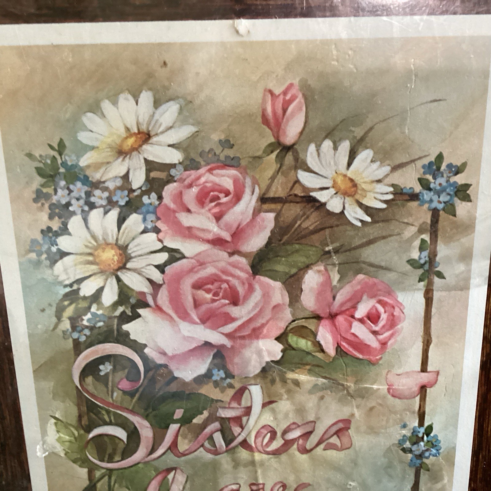 Vintage Flower Rose Pink Wall Hanging Decor Grandmacore Cottagecore Sisters USA