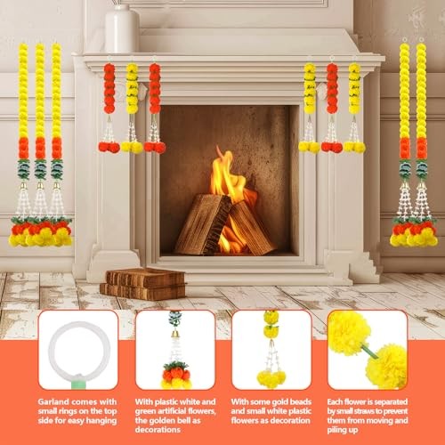 11PCS Diwali Decorations Marigold Garland for Home, Artificial 11pcs Yellow