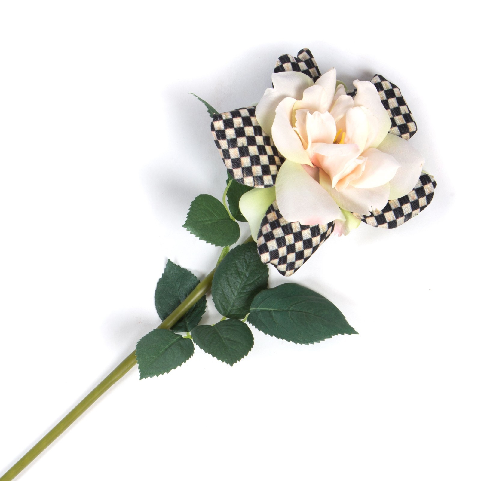Mackenzie Childs Courtly Check Rose Flower Stem Pink Retired