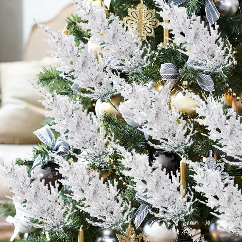 Artificial Snowflake Pine Branches Christmas Fake Green Plants Pine Leaves DIY G