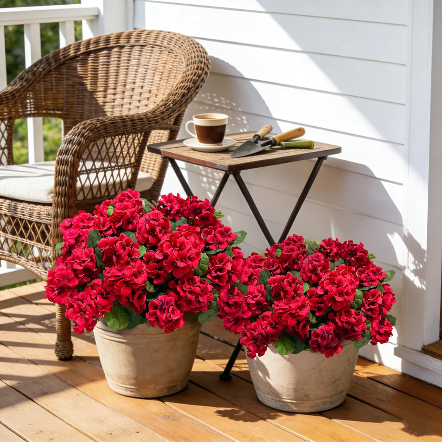 8 Pcs 17″ Artificial Geranium Flowers for Outdoors, Fake Silk Flowers UV Resista