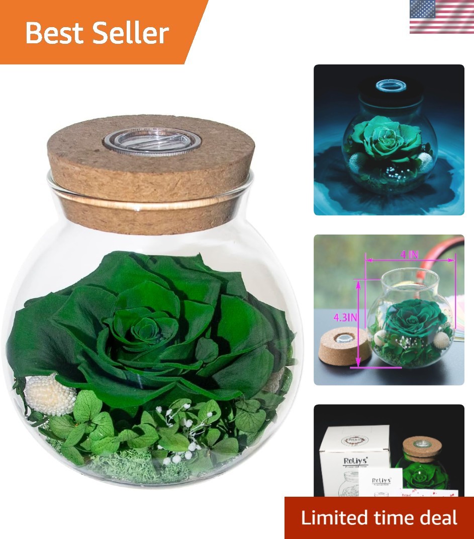 Never Withered Flower in Glass Bottle with Colorful Mood Lights – Indoor Decor