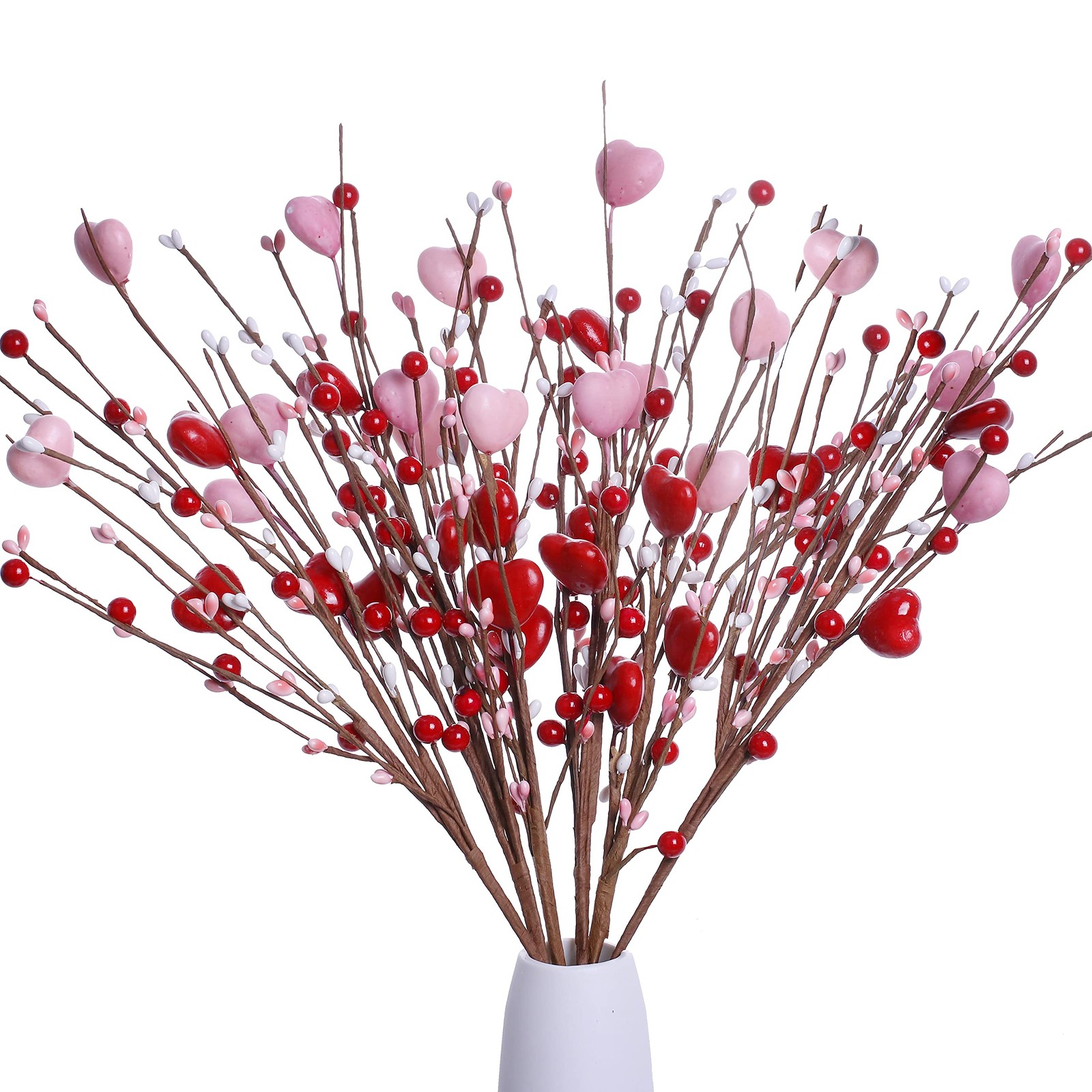 6 Pack Valentine Floral Picks Heart Berry Stems 17 Inch Decorations