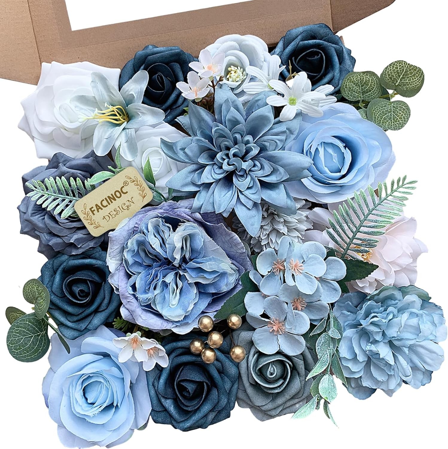 19 Pcs Dusty Blush Pink Roses, Artificial Bouquet Box Set DIY Bridal