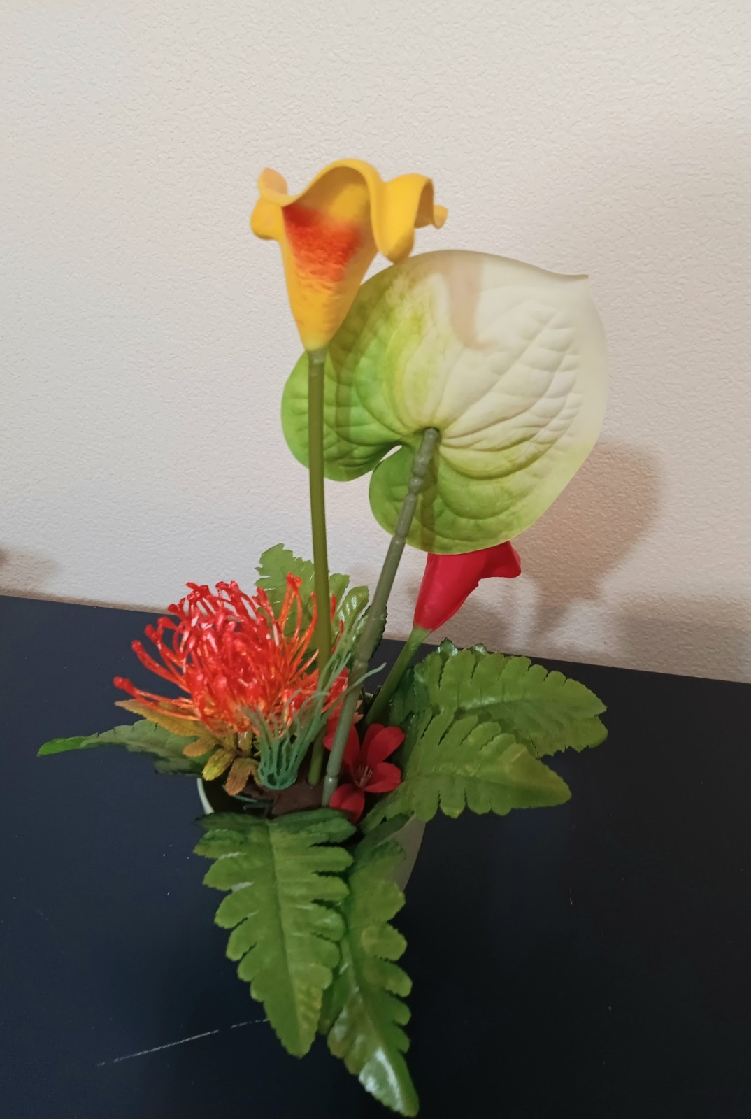 13″ Tropical Fowers Faux Lillie’s & Fern, Easter Decor, Orange, Yellow & Green