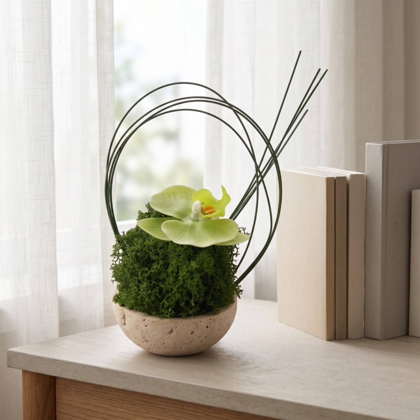Artificial Orchid in Planter Sculptural Orchid with Ceramic Pot Modern for Desk
