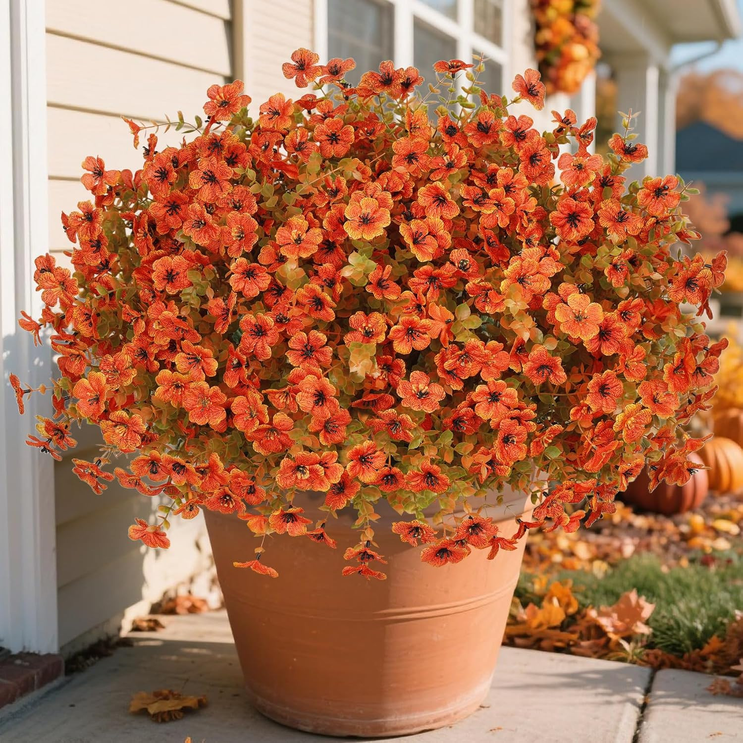 24 Pcs Artificial Fall Flowers, Fake Mums Outdoors, Fall Orange | Lifelike Faux