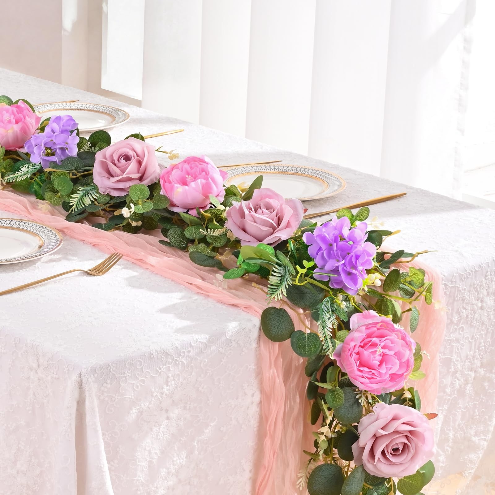 Livole 6 FT Artificial Flower Garland Real Touch Fake Pink Floral Rose Peony …