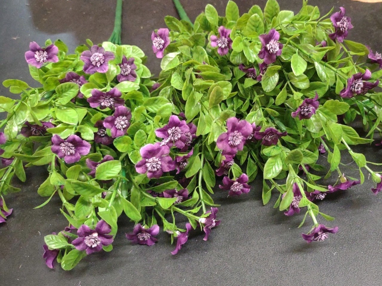 Set of 2: Purple Silk Mini Daisy Bush, “Jacob’s Ladder” Miniature Flower Blooms