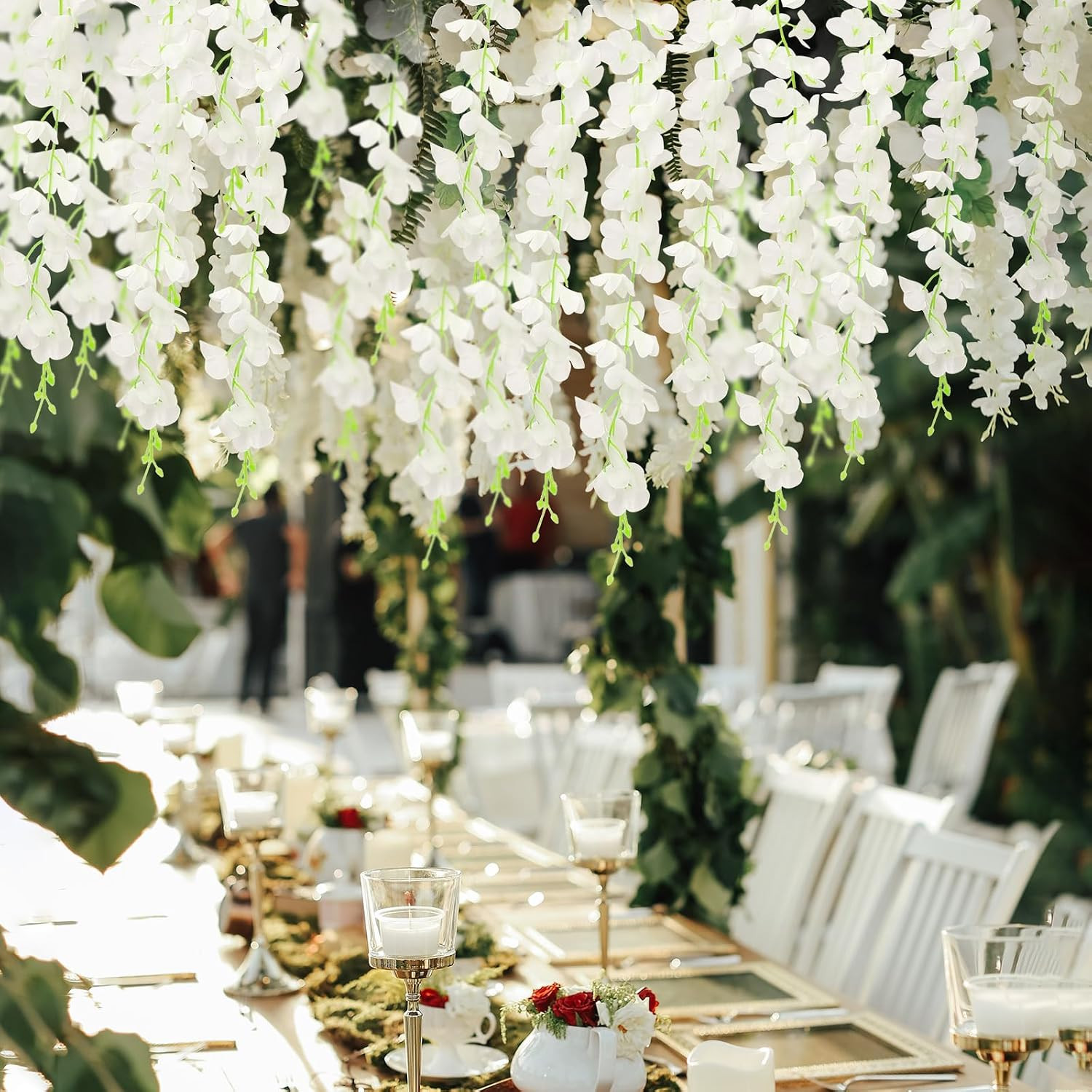150 Branches Wisteria Hanging Flowers,10Pcs Total 60Ft White Wisteria Artificial