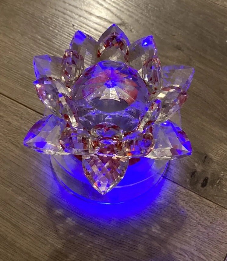Lotus Flower On Pedestal Crystal Lights Up Changes Colors Spring Summer Beauty