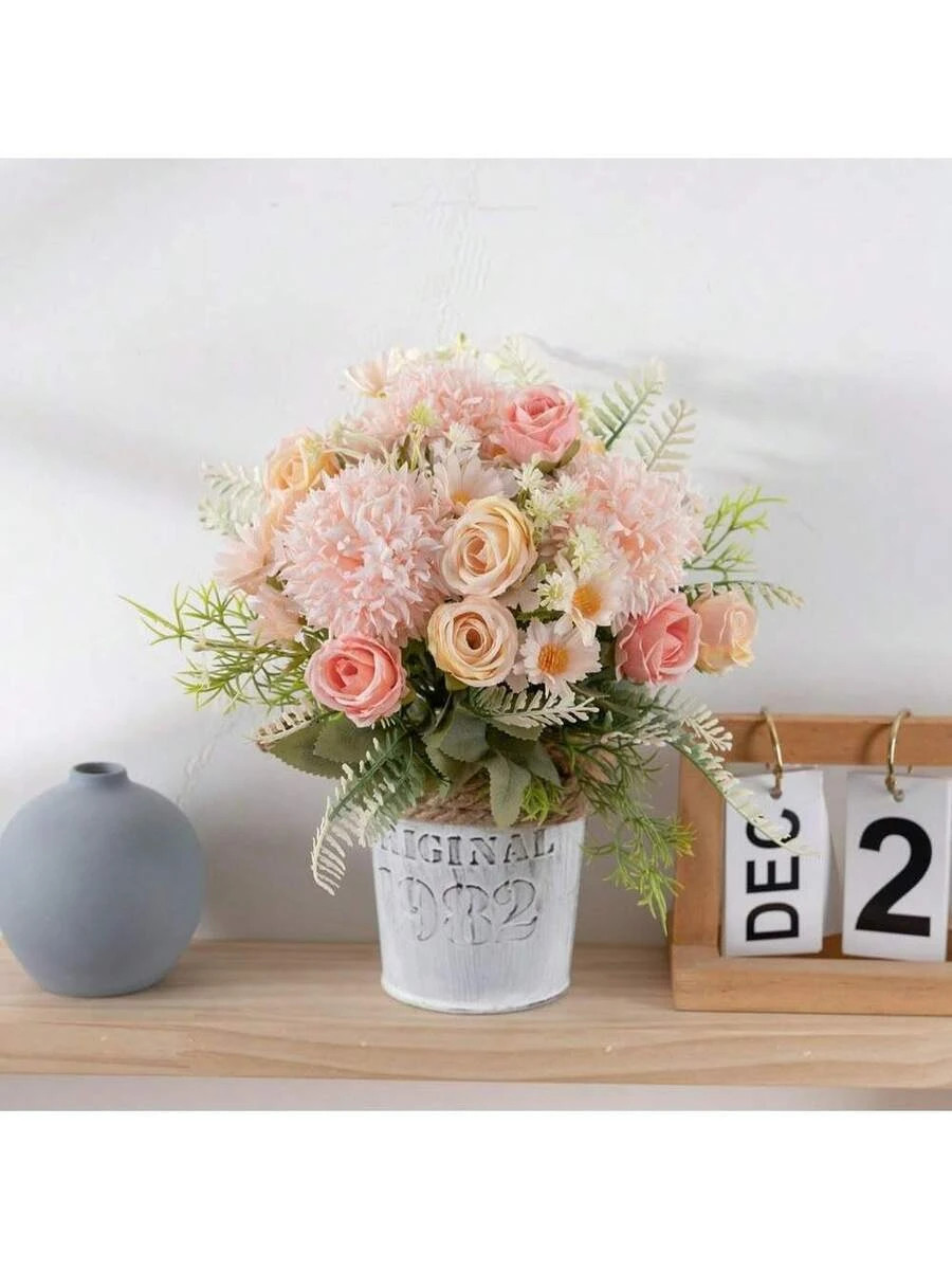 4 Packs Mixed Color Artificial Hydrangea Rose Flowers 11.6in Wedding