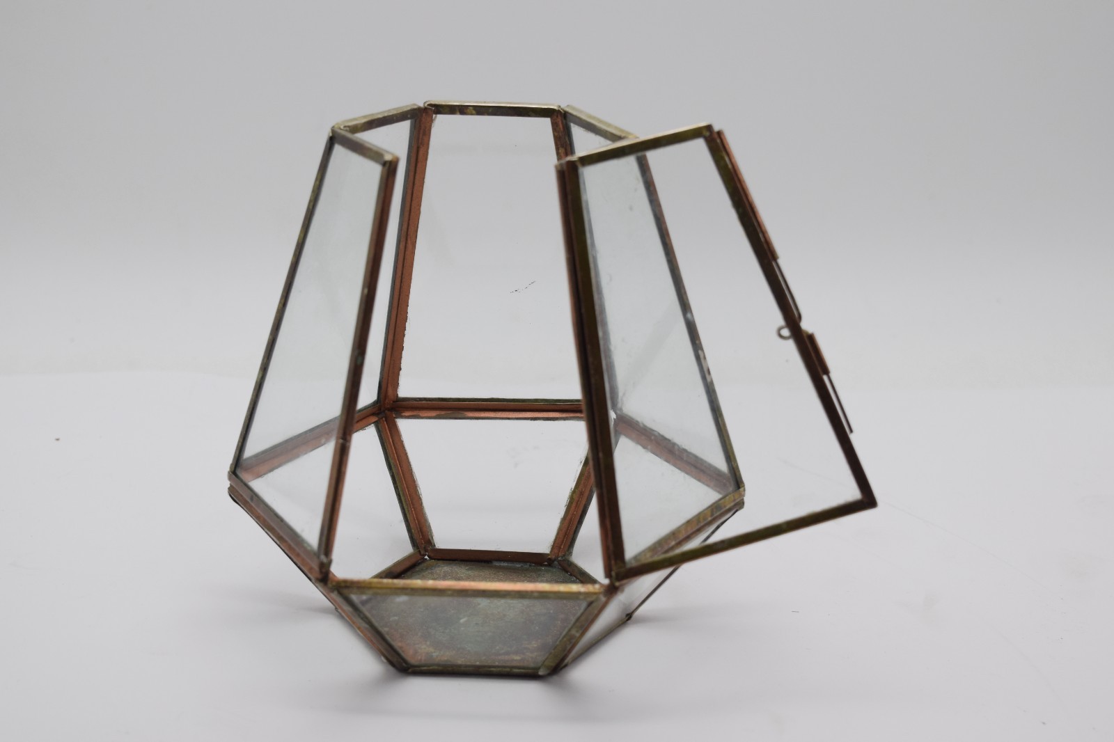 Anthropologie Glass Hexagon Terrarium Brass Planter Candle Holder Geometric