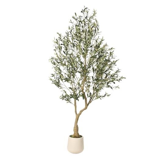 7ft Artificial Olive Tree with Tall Exquisite Planter – Realistic 6ft 11in