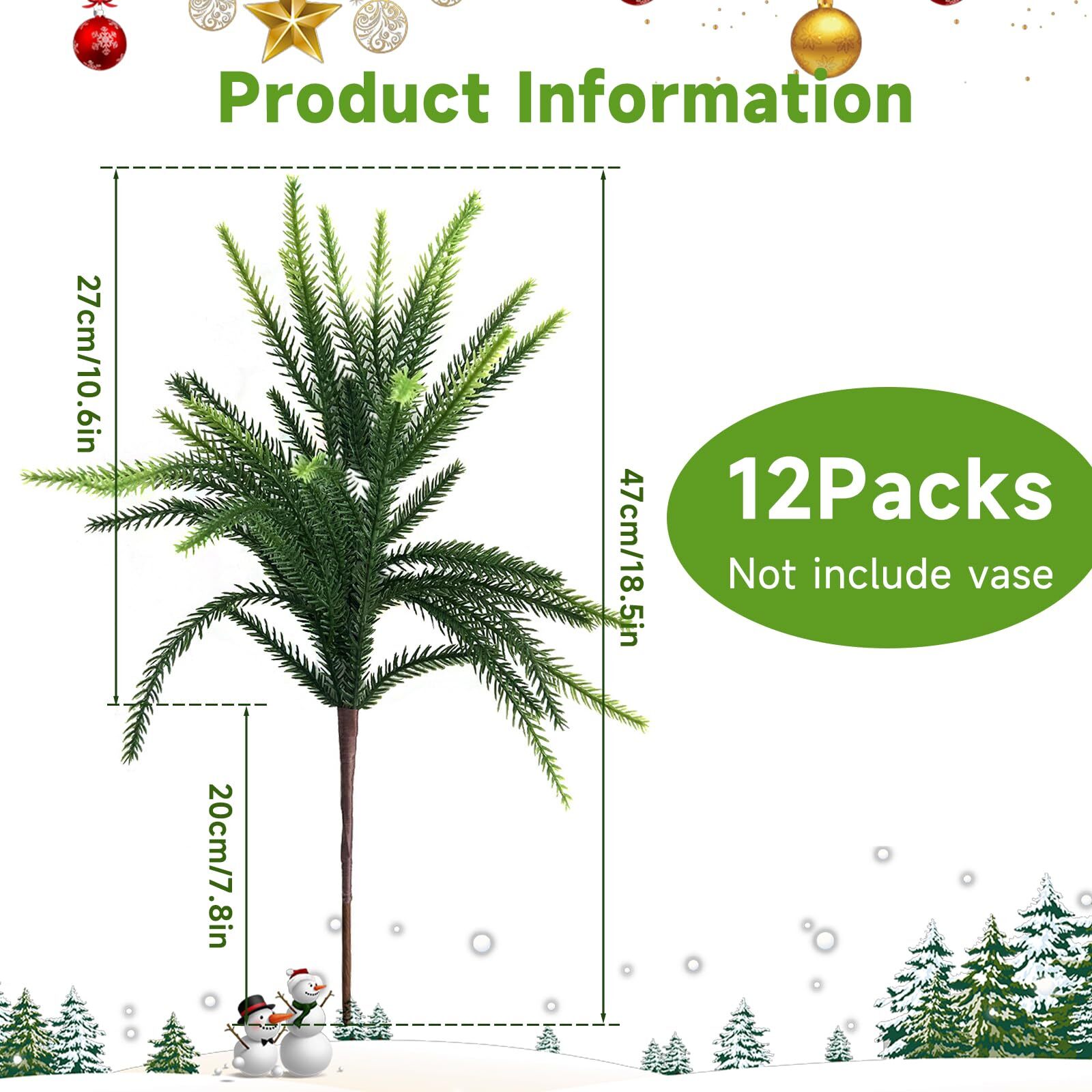 12 Pcs Christmas Norfolk Pine Branches Artificial Christmas Pine Branches Norfol