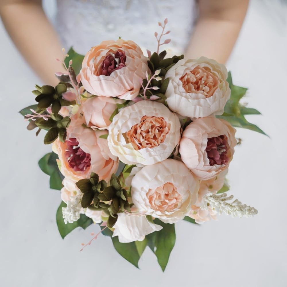 2 Packs Artificial Peony Flowers Silk Peonies Fake Flower Bouquet Arrangement…