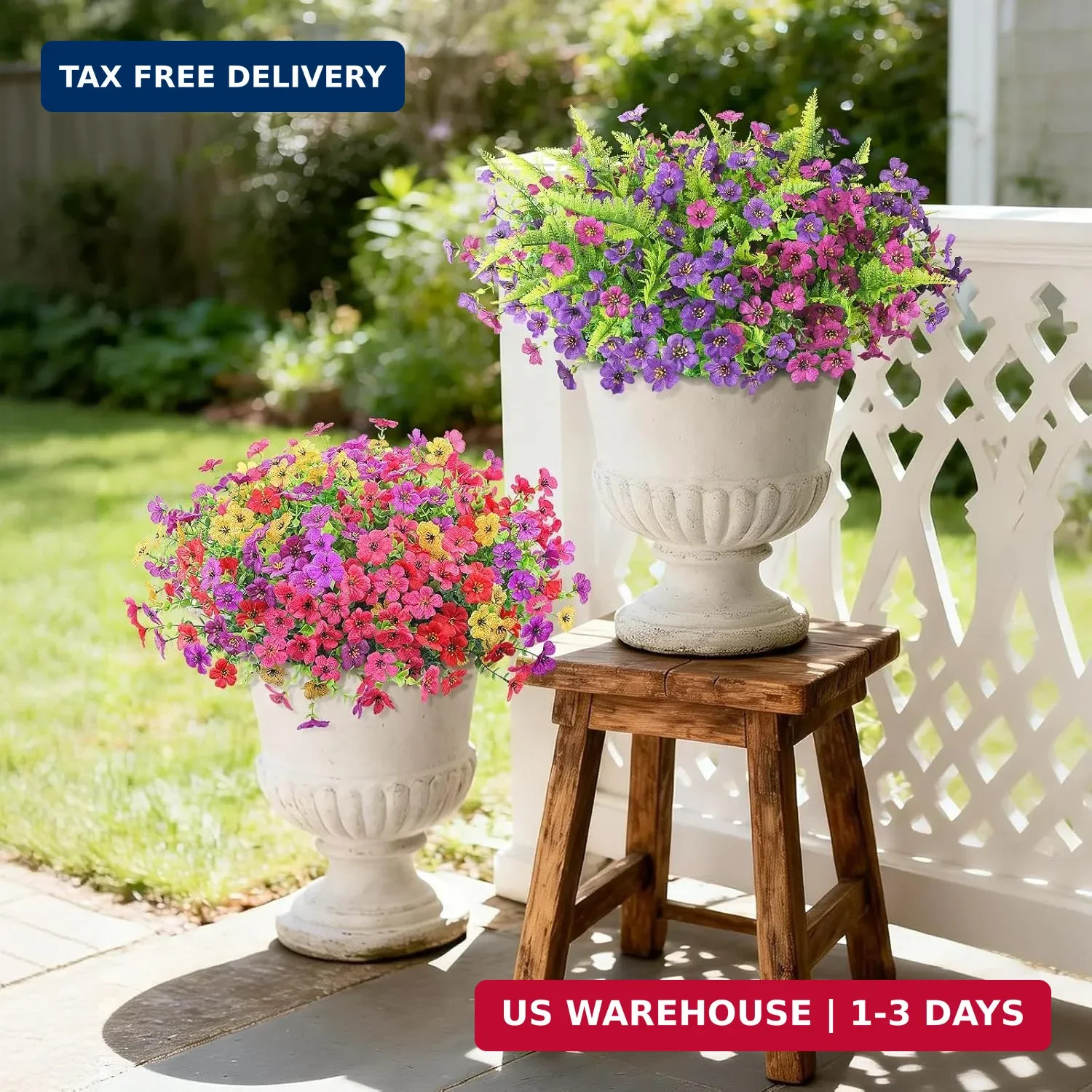 Artificial Fake Flowers Plants for Outdoors, 12 Bundles Multicolor Faux Silk Flo