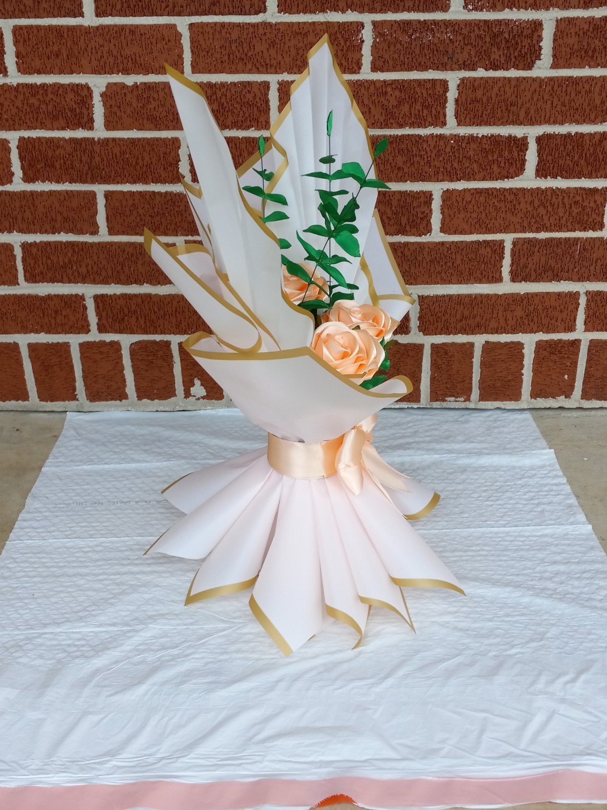 Eternal Roses, Flower made by hand, color peachish, with green stem and leaves