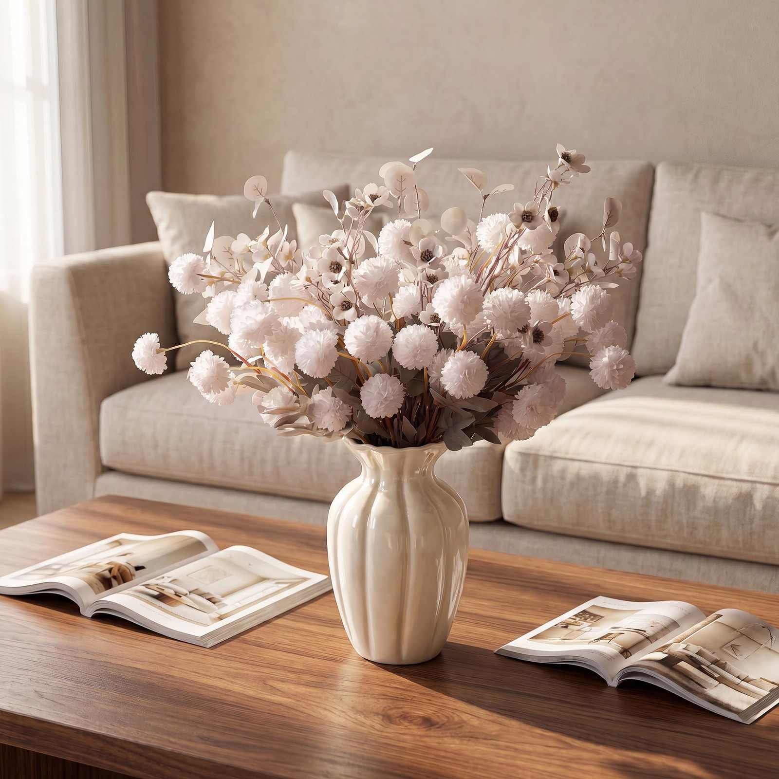 20Pcs Faux Flowers for Vase, White Kiku Artificial Flower Arrangements, Long …