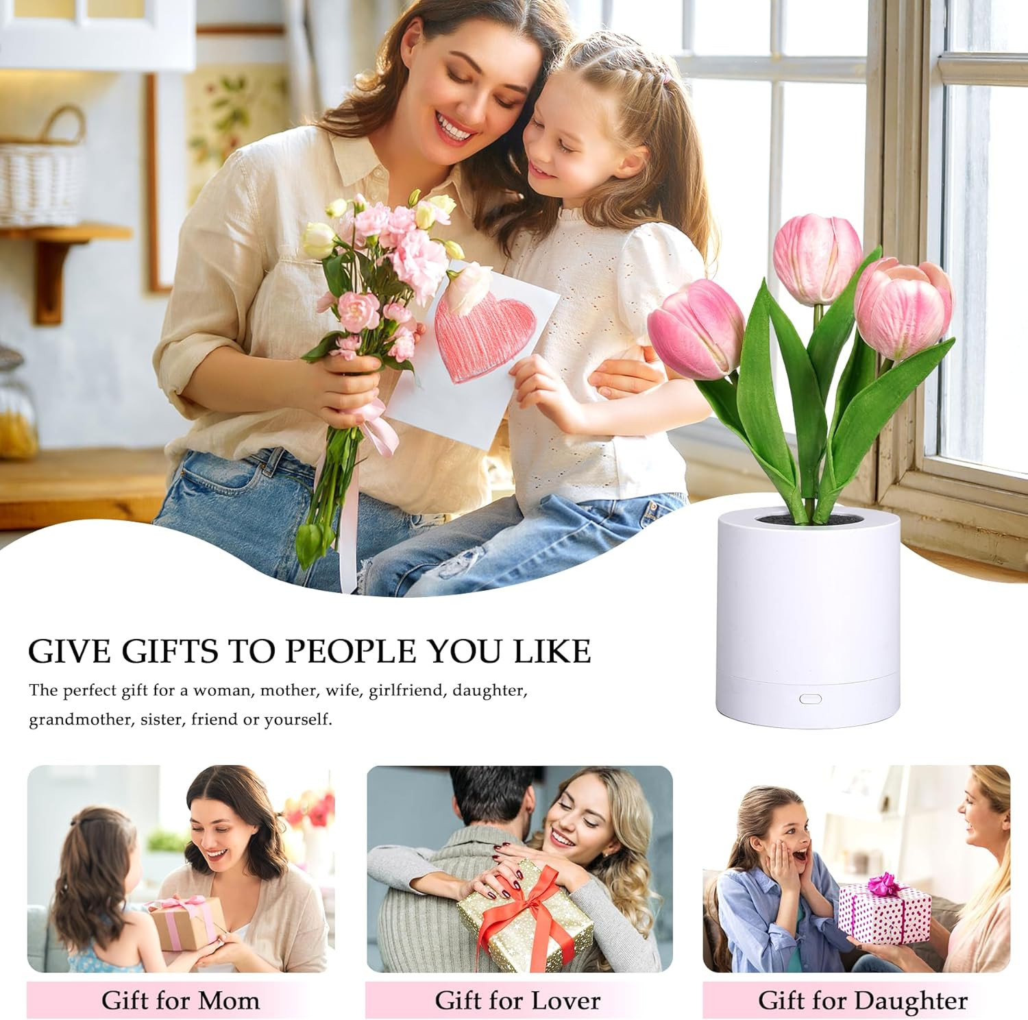 Tulips Flower Lamp Gifts for Women, Birthday Gifts for Sister, Daughter, Wife, G