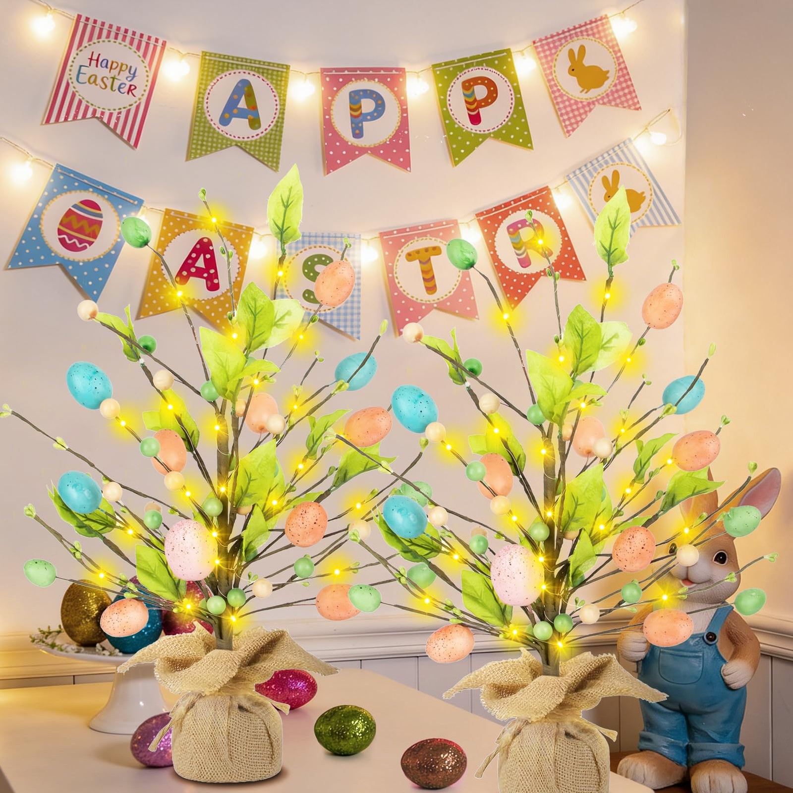 Easter Decorations for Home, 18 Inch Egg Tree with 1ft 6in, Green