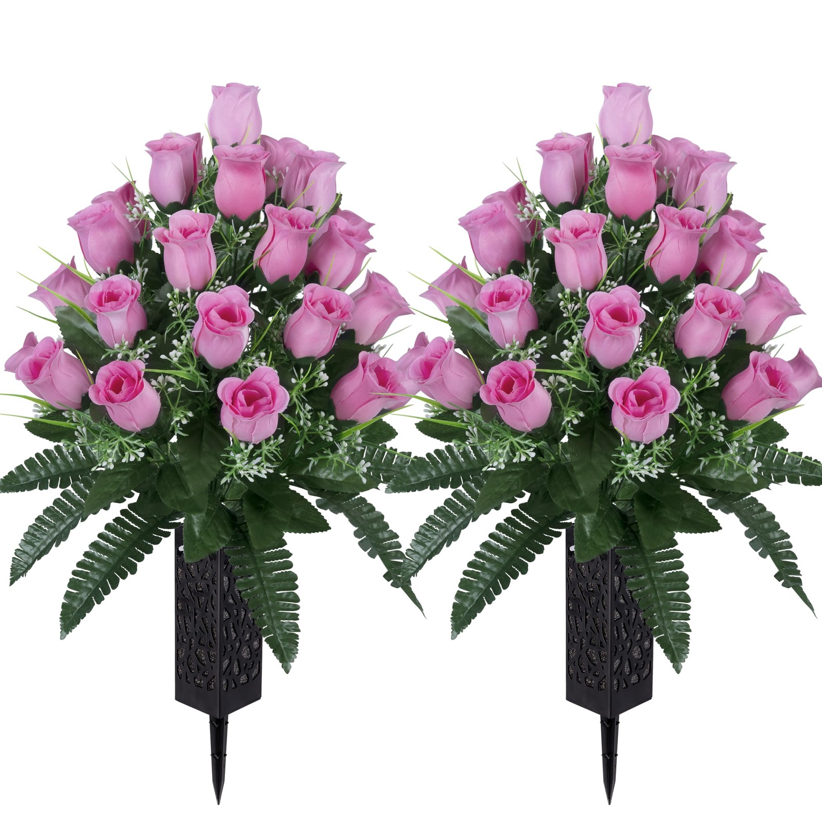 2 Sets Artificial Cemetery Flowers,Outdoor Grave Decorations Roses,Beautiful …