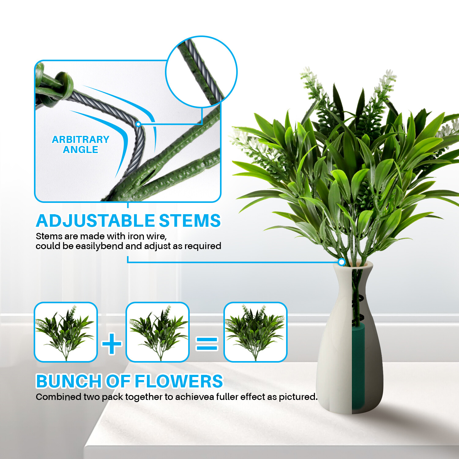 Patio Artificial Flowers 10.5″ Fake Plants Bushes Adjustable Outdoor Green