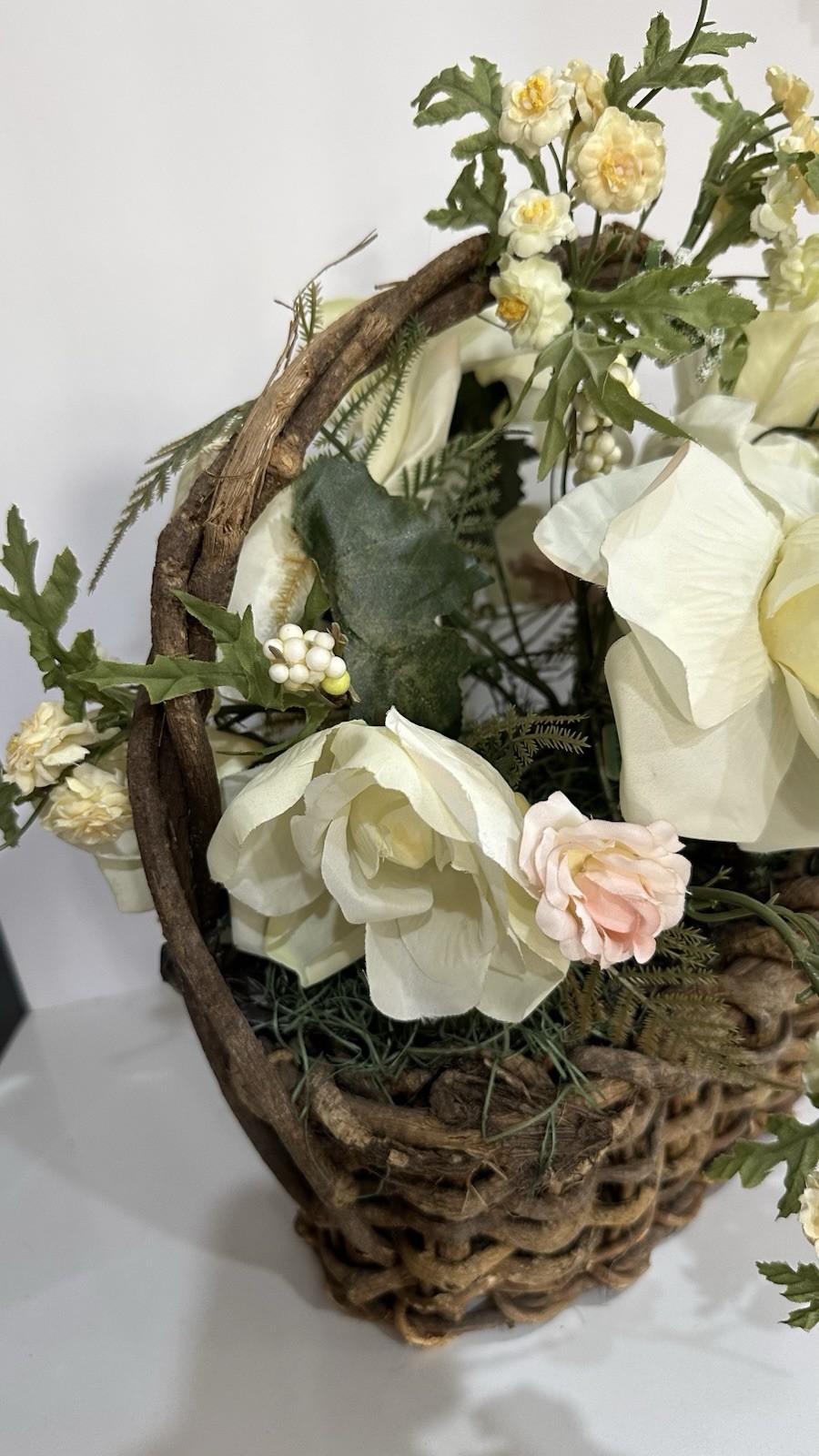VTG Flower arrangement Rustic Twig Vine Handmade Basket Whimsical Centerpiece