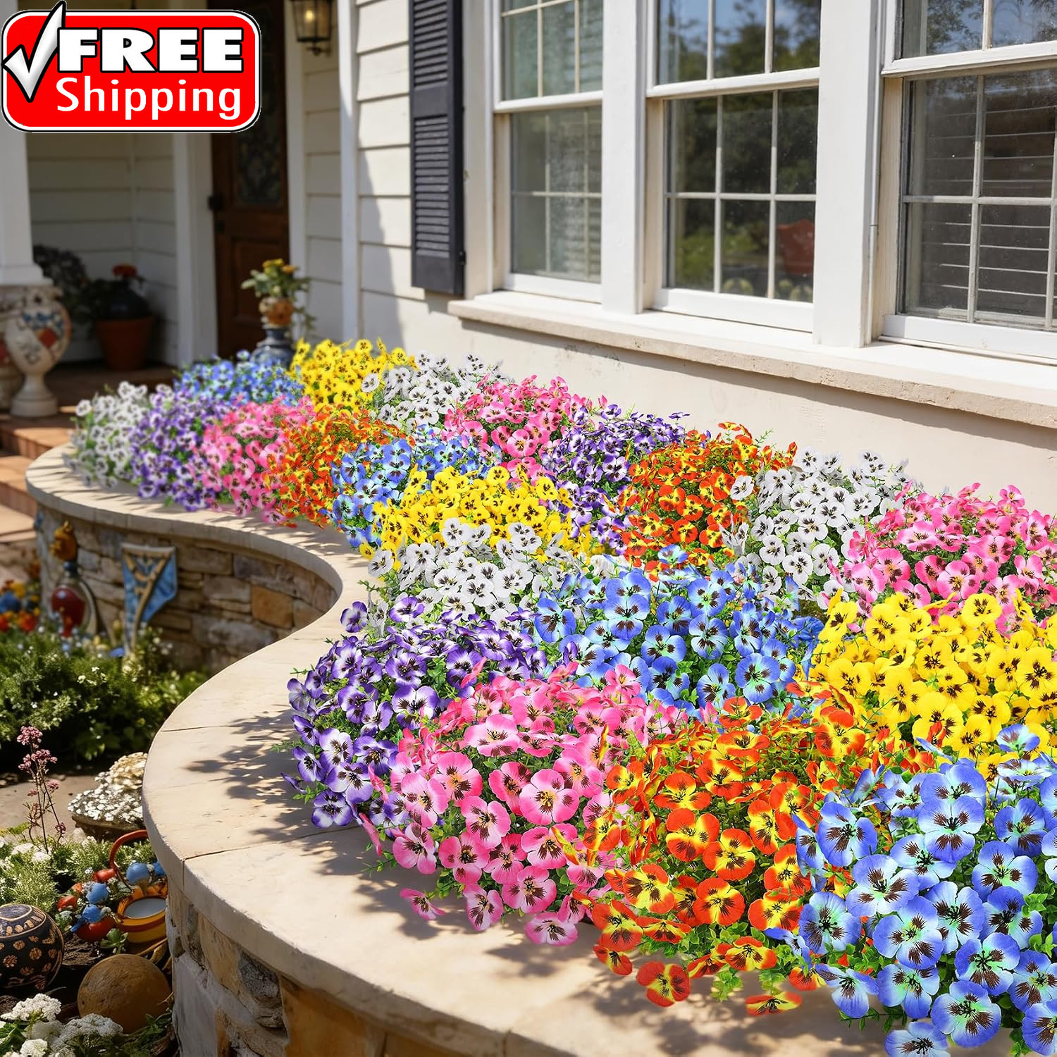 20 Bundles Artificial Pansy Flowers for Outdoors, Mixedcolor | Fake Pansies Silk