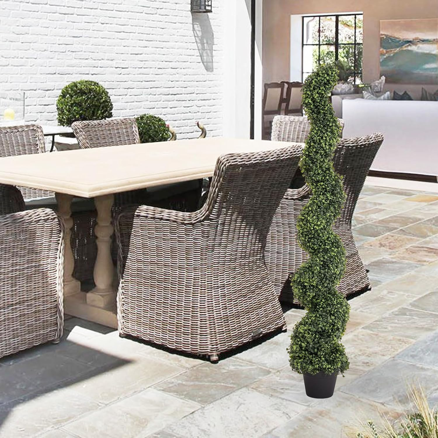 5Ft UV Resistant Spiral Boxwood Topiary Trees – Set of 2 for Outdoor Decor