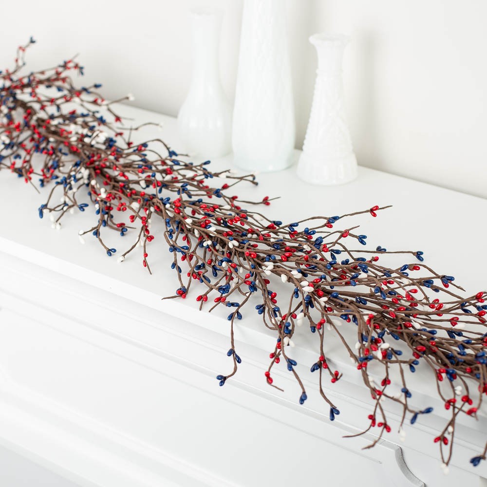 54″ Long Americana Red, White, and Blue Pip Berry Garland