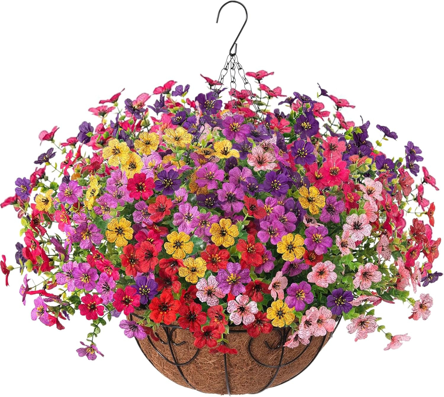 Artificial Fake Hanging Plants Flowers with Basket Outdoor Decor Faux Silk Dasiy