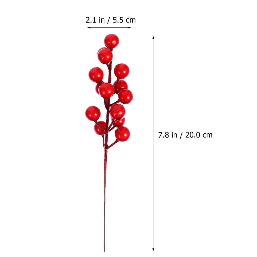 20Pcs Artificial Flower Ornaments Red Berry Branches for Xmas Banquet Decoration