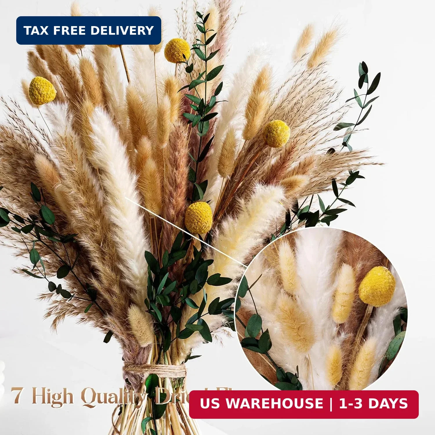 Boho Dried Flowers Bouquet – Olive Green Wall Decor, Pampas Grass Bouquet, Rusti
