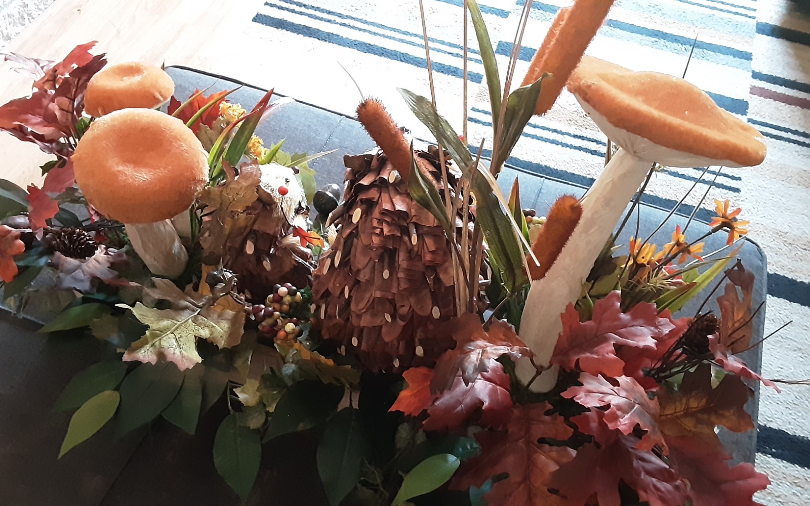 Fall Decoration Autumn Centerpiece Hedgehog Display Handcrafted Leaf Arrangement