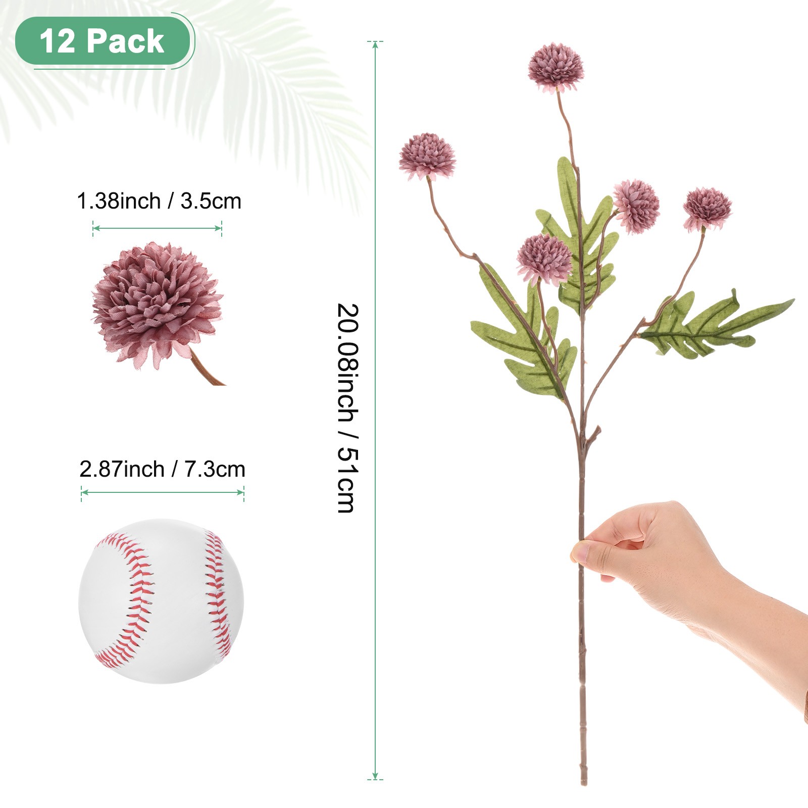 12-Pack Artificial Chrysanthemum Ball Flowers 20″ for Home Decor [Dark Brown]