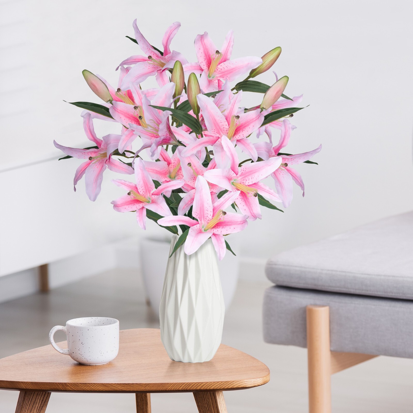 Lilies Artificial Flowers Bulk 30” Long Stems Silk Bouquet for Home Decoration