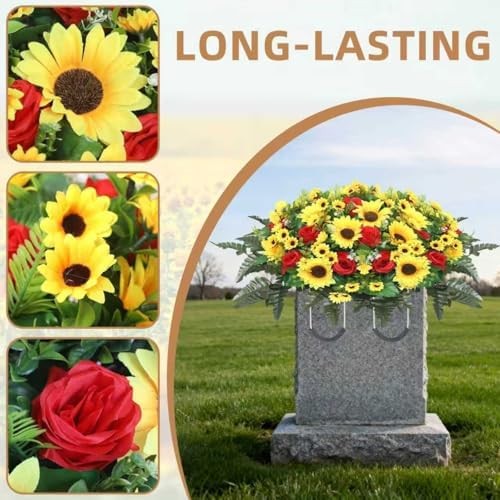 Lodou Artificial Cemetery Flowers for Grave,Headstone Flower Saddle Silk Sunflow