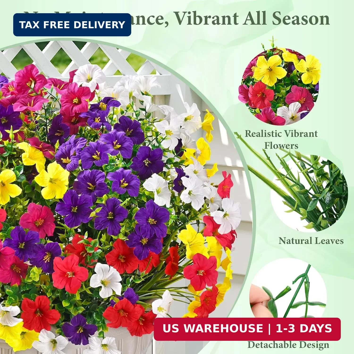 Artificial Flowers for Outdoors, 12 Bundles Mixed Color Artificial Petunias Fake