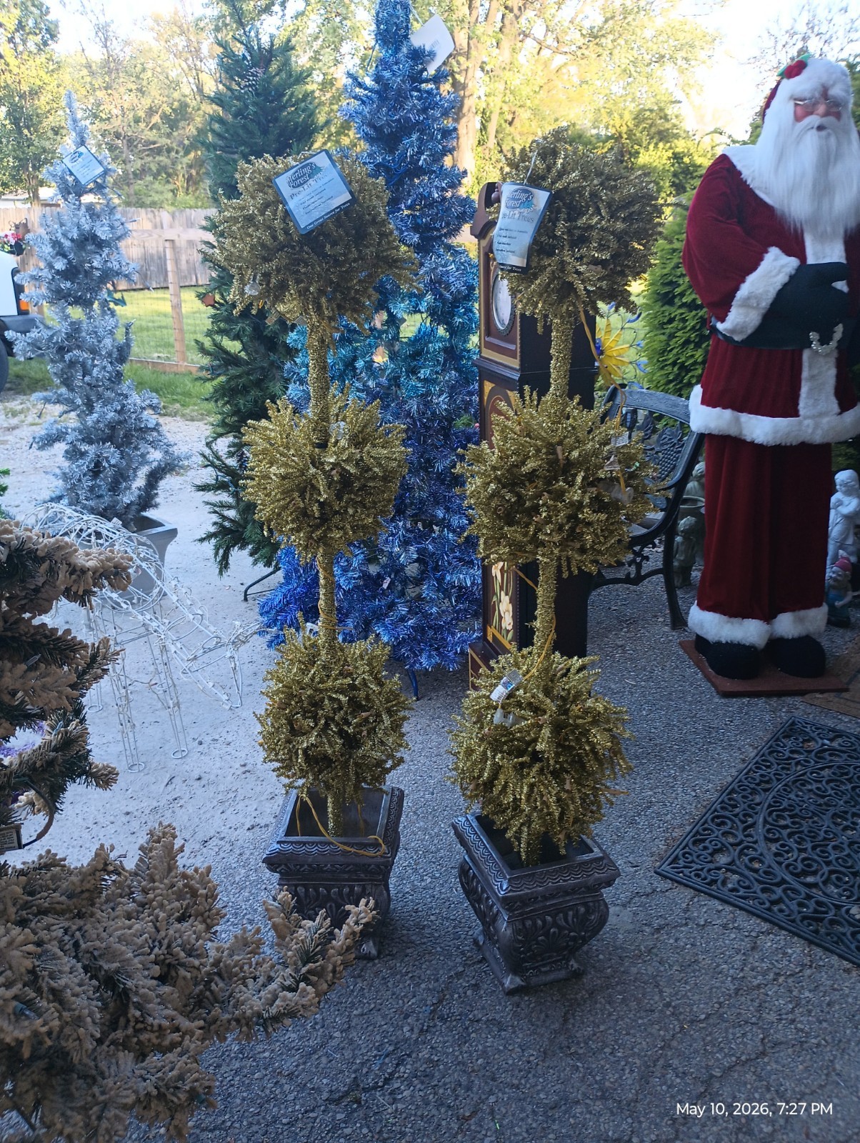 5’ Artificial Gold Topiary In Planter, Lot Of 2
