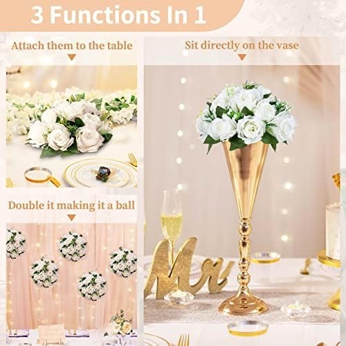 NUPTIO 10 Pieces White Fake Flower Ball Arrangement Bouquet 15 Heads Plastic …