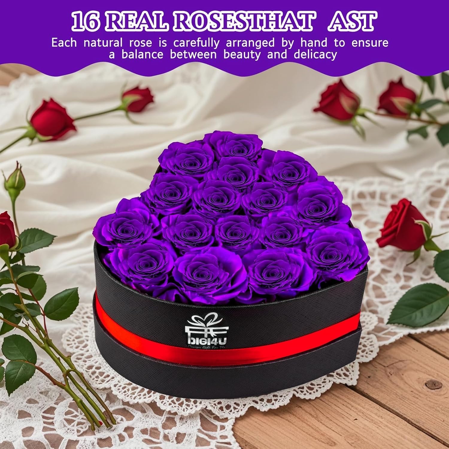 Extra Large 16 Flower Heart Shape Box Gifts with Necklace for Her Women Girlf…