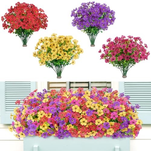 Artificial Flowers for Outdoor 24 4 Mix Color(fuchsia Purple Yellow Red)