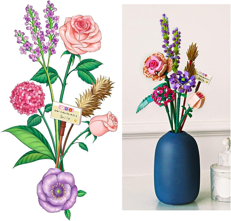 Mini Bricks Flower Bouquet Building Sets, Artificial Flowers, DIY Unique Decorat