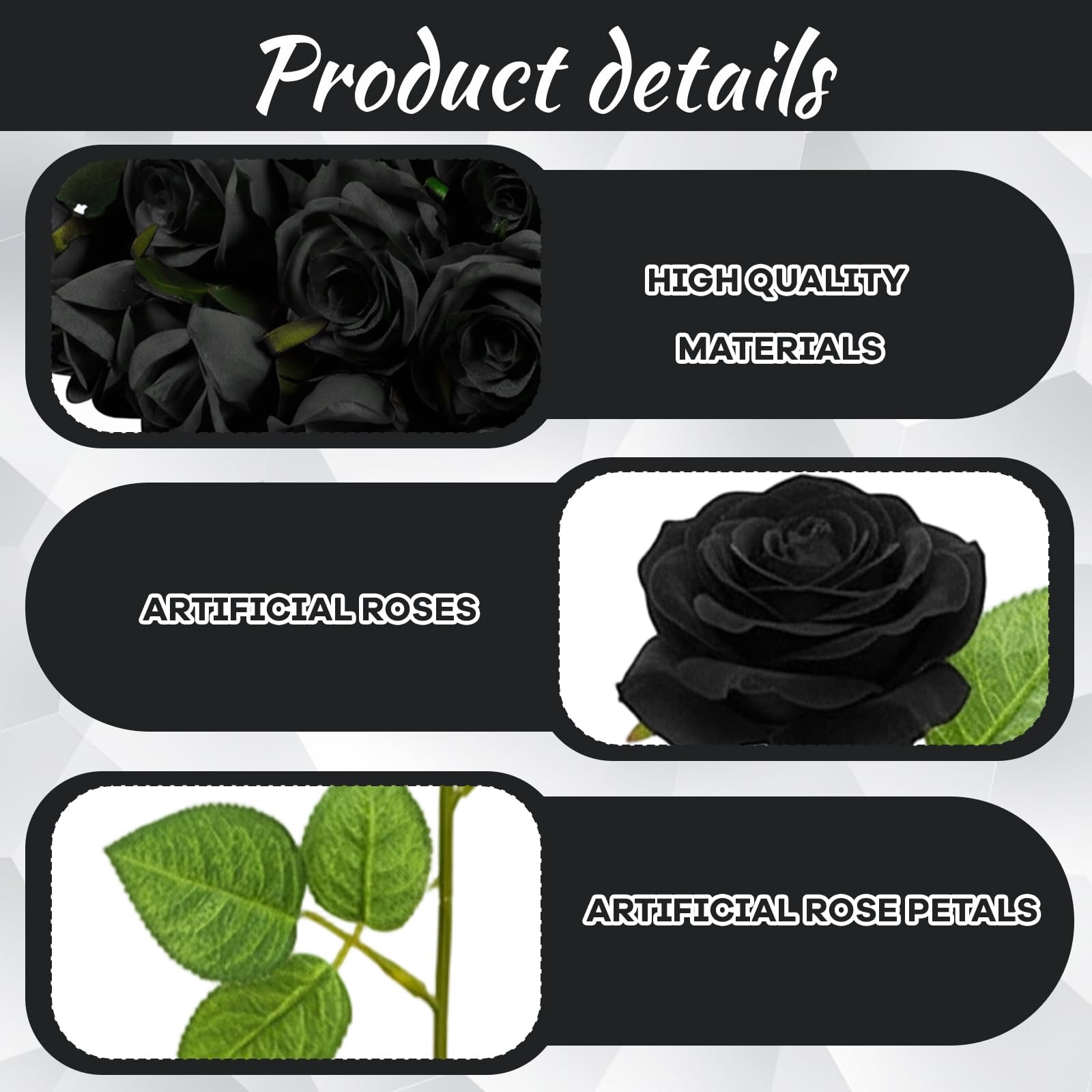 12 Count Black Roses Artificial Flowers, Black Roses Bouquet, Silk Fabric Ros…