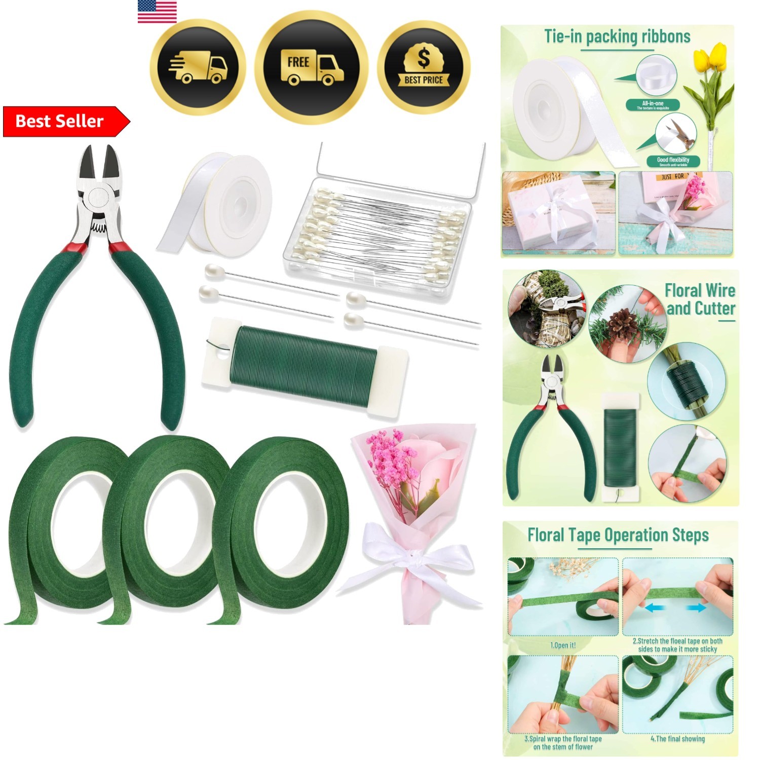 Floral Tape Wire Kit for Bouquets Crafts Wreath Making DIY Arrangement Supplies