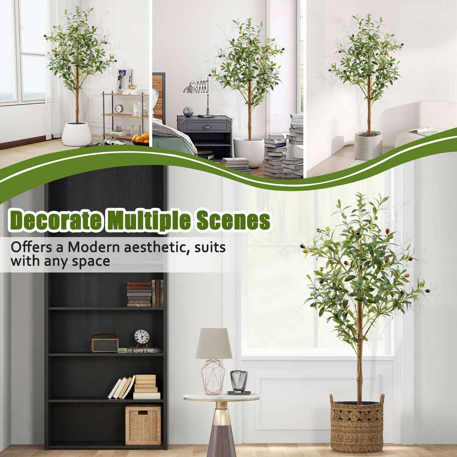 4FT Artificial Olive Tree Indoor, Tall Faux Olive Tree with Pot&Basket, Large…