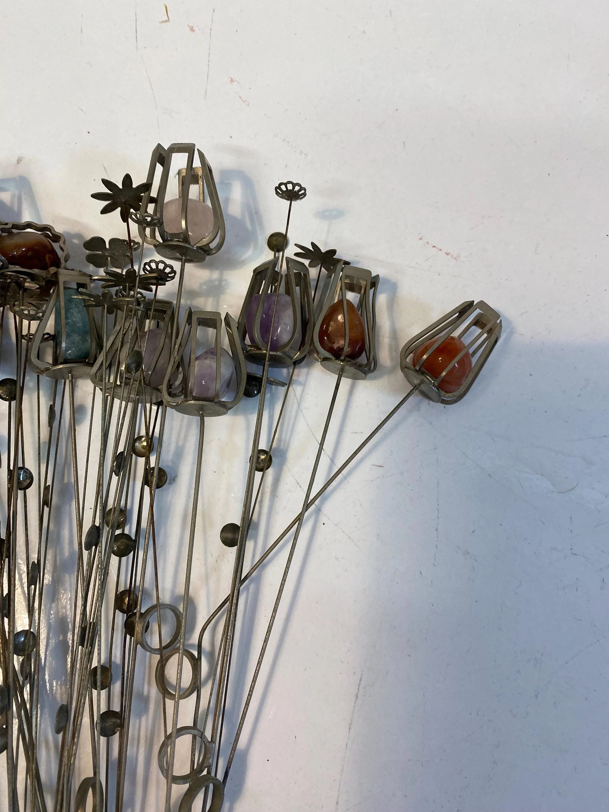 Vintage metal bouquet with hard stones 50 cm, handmade decorative flowers,