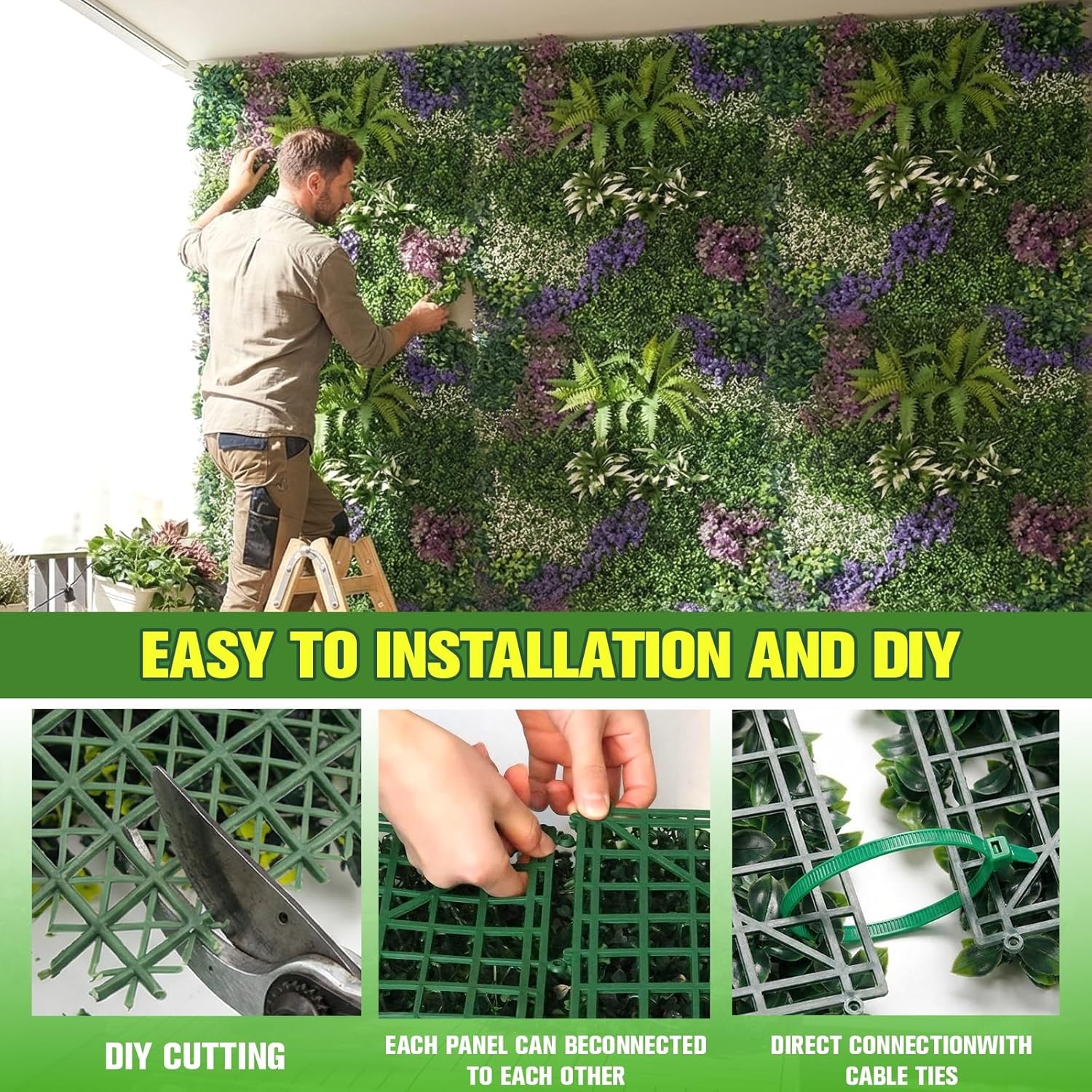 3PC 40×40″ Artificial Boxwood Wall Hedge Mat Plant Panels Grass Fence In/Outdoor